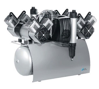 Quattro Tandem - безмасляный компрессор с двумя агрегатами для 10-ти стоматологических установок с осушителем, с ресивером 90 л, 420 л/мин
